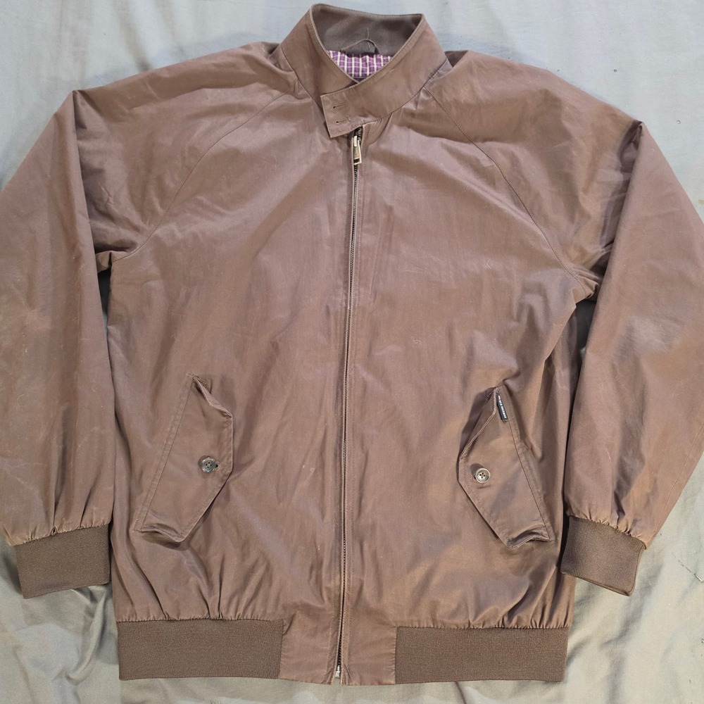 Ben Sherman Mens Harrington Jacket Brown Plaid Lined Full Zip Bomber Coat Large